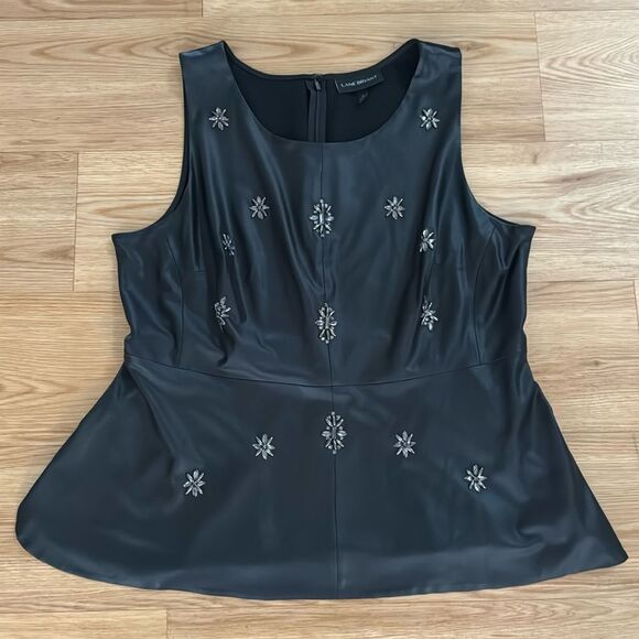 Lane Bryant Women's Faux Leather Peplum Jeweled Tank 16 Black Plus Size - Picture 1 of 5
